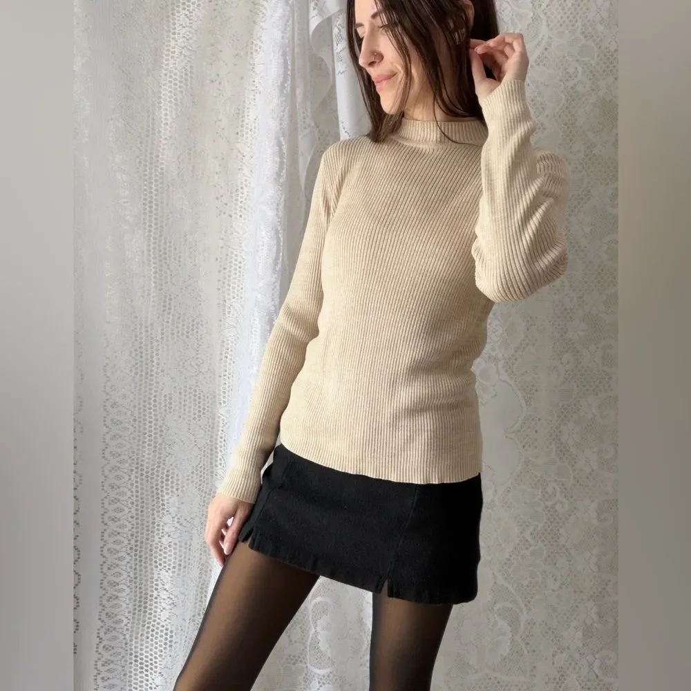 Vintage 90s Ribbed Mock Neck Sweater Sag Harbor Beige - Picture 10 of 12